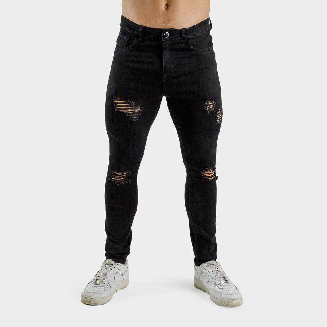 Mens Black ripped and repaired jeans online shop