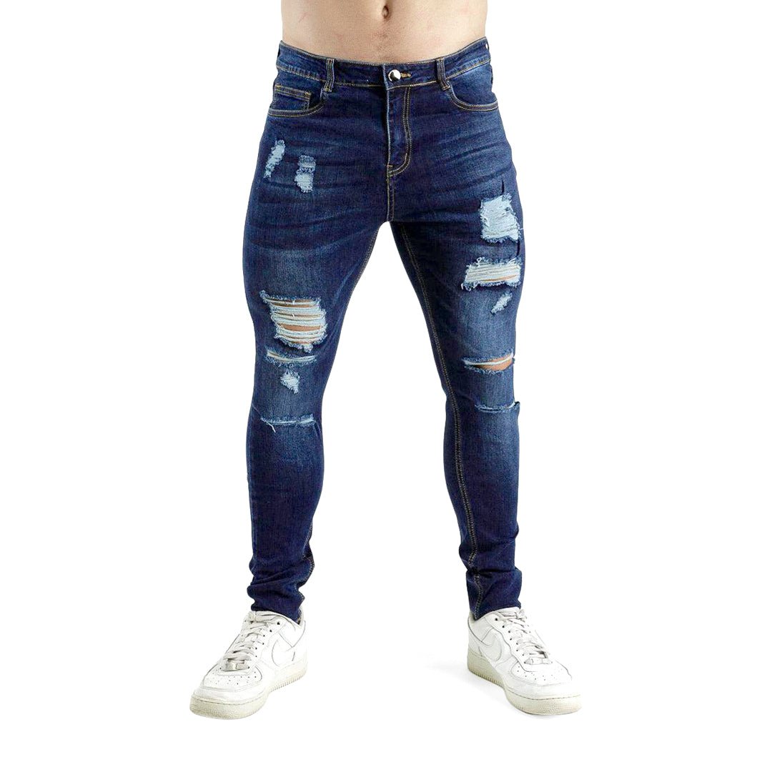 Mens Distressed Blue Skinny Fit Jeans
