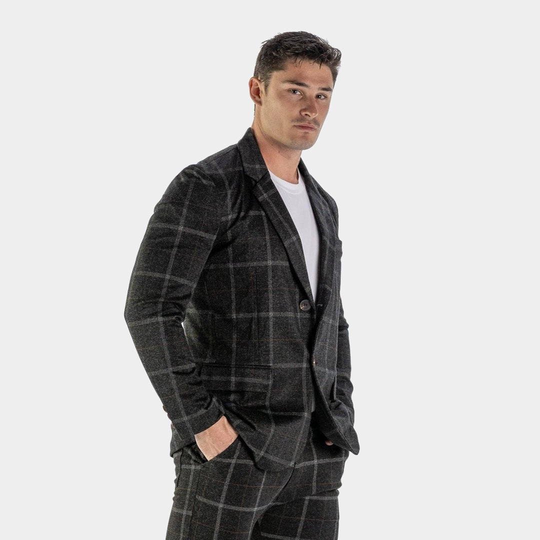 Stretch Mens Suit Jacket Black Checkered Pattern