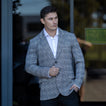 Mens Grey Checkered Stretch Sports Suit Jacket